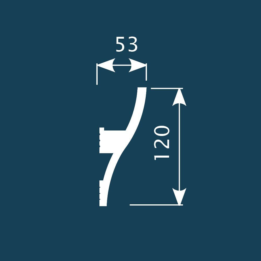Потолочный плинтус под покраску Cosca Decor KX002 с подсветкой 2000×53×120