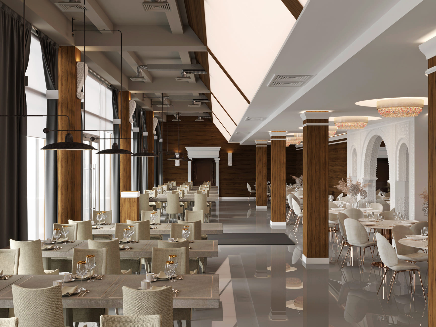 Потолочный плинтус под покраску Cosca Decor KX002 с подсветкой 2000×53×120 фото в интерьере