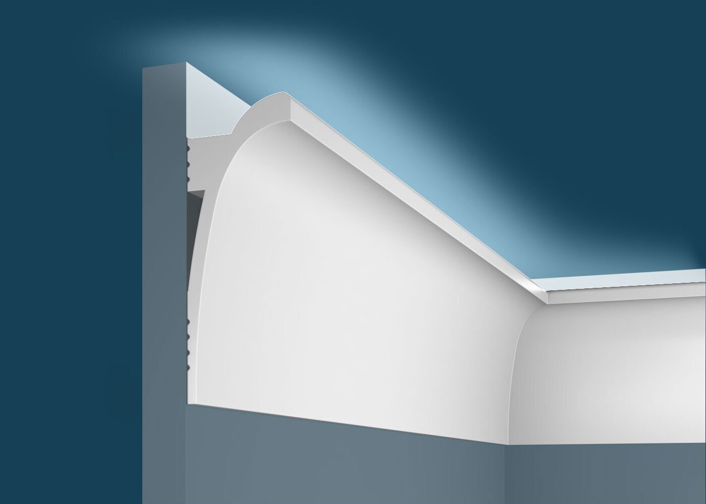 Потолочный плинтус под покраску Cosca Decor KX003 с подсветкой 2000×45×120