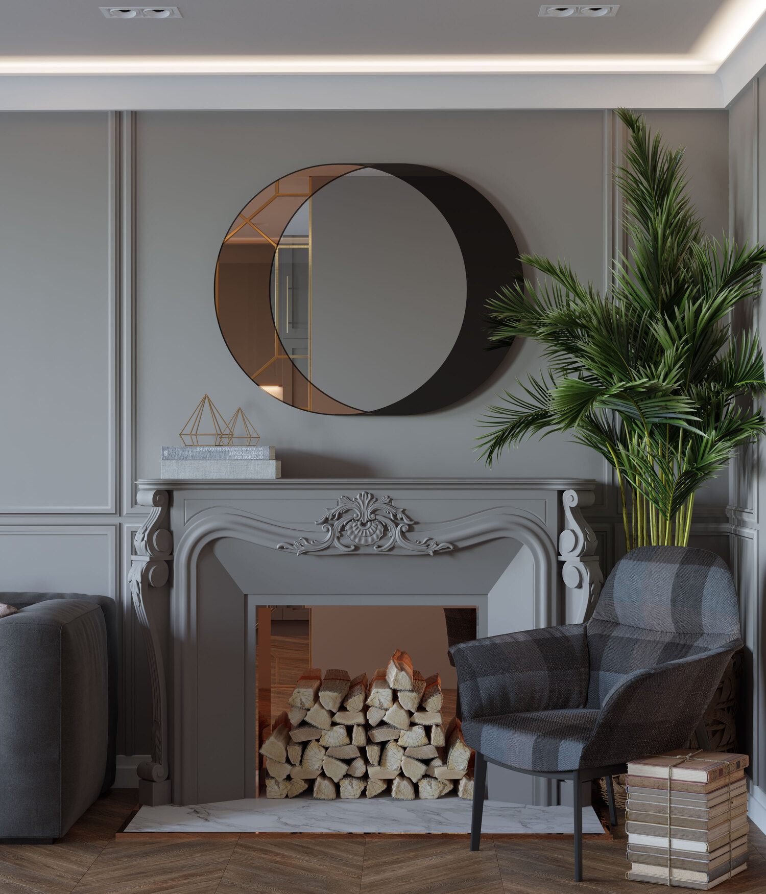 Потолочный плинтус под покраску Cosca Decor KX003 с подсветкой 2000×45×120 фото в интерьере