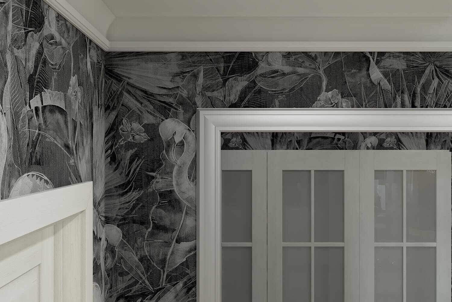 Потолочный плинтус под покраску Cosca Decor KX007 с подсветкой 2000×42×70 фото в интерьере