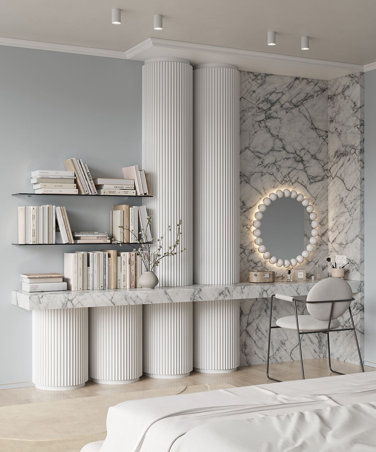 Потолочный плинтус под покраску Cosca Decor KX008 2000×49×49 фото в интерьере