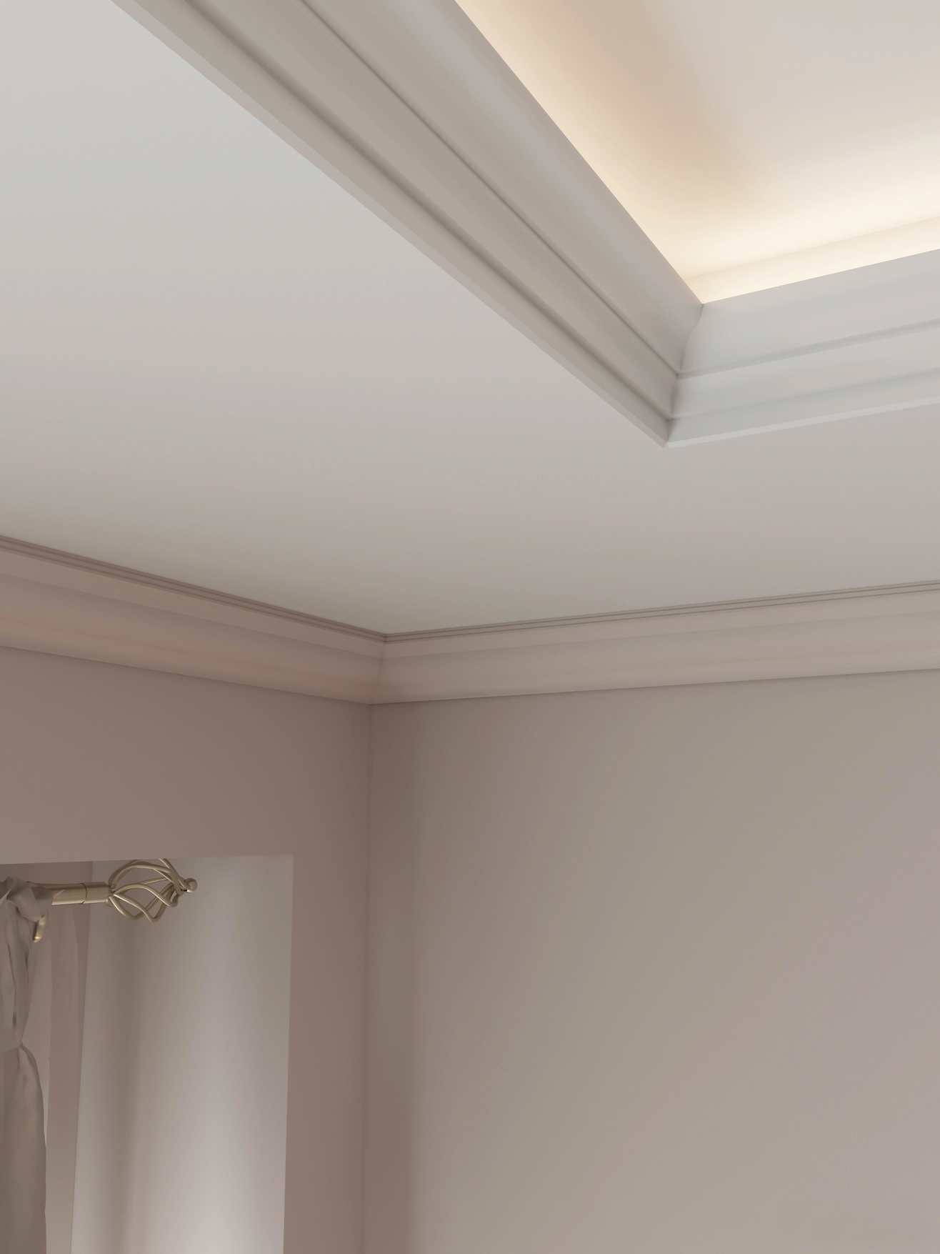 Потолочный плинтус под покраску Cosca Decor KX012 2000×80×80 фото в интерьере