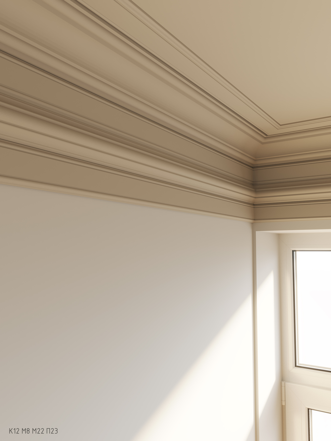 Потолочный плинтус под покраску Cosca Decor KX012 2000×80×80 фото в интерьере