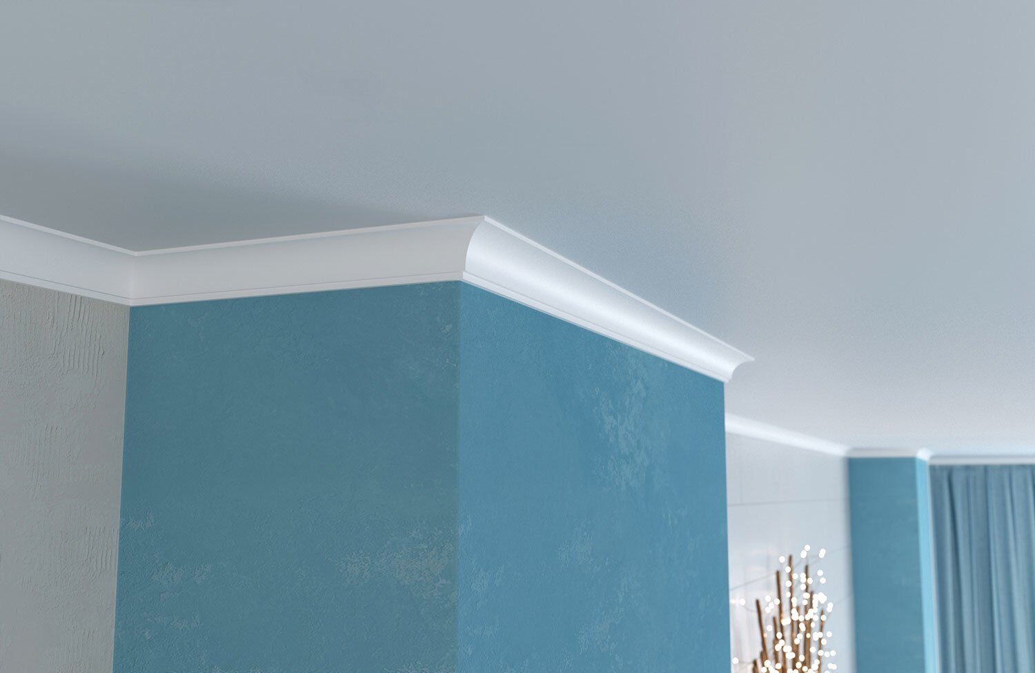 Потолочный плинтус под покраску Cosca Decor KX019 2000×30×30 фото в интерьере
