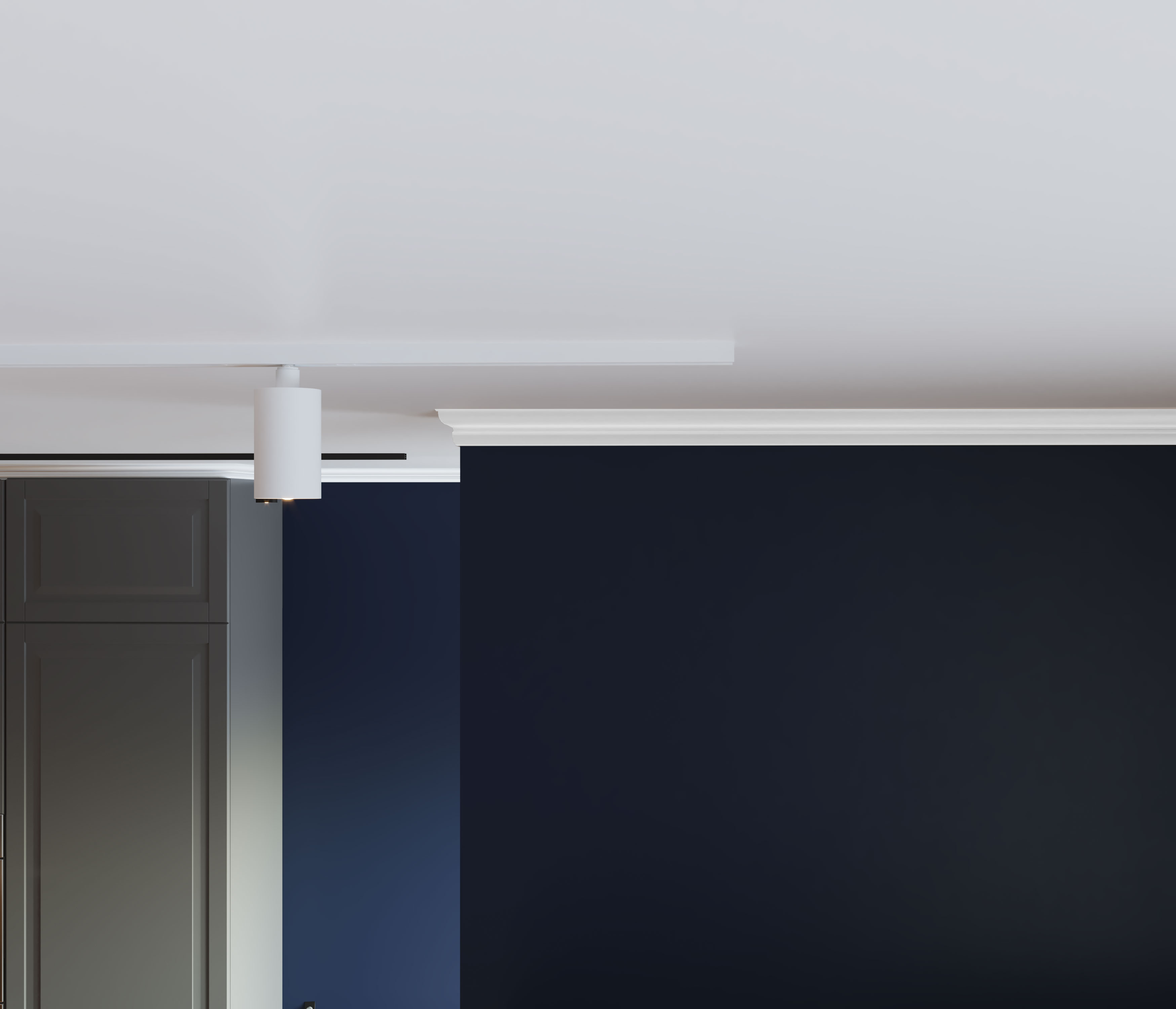 Потолочный плинтус под покраску Cosca Decor KX022 2000×30×45 фото в интерьере