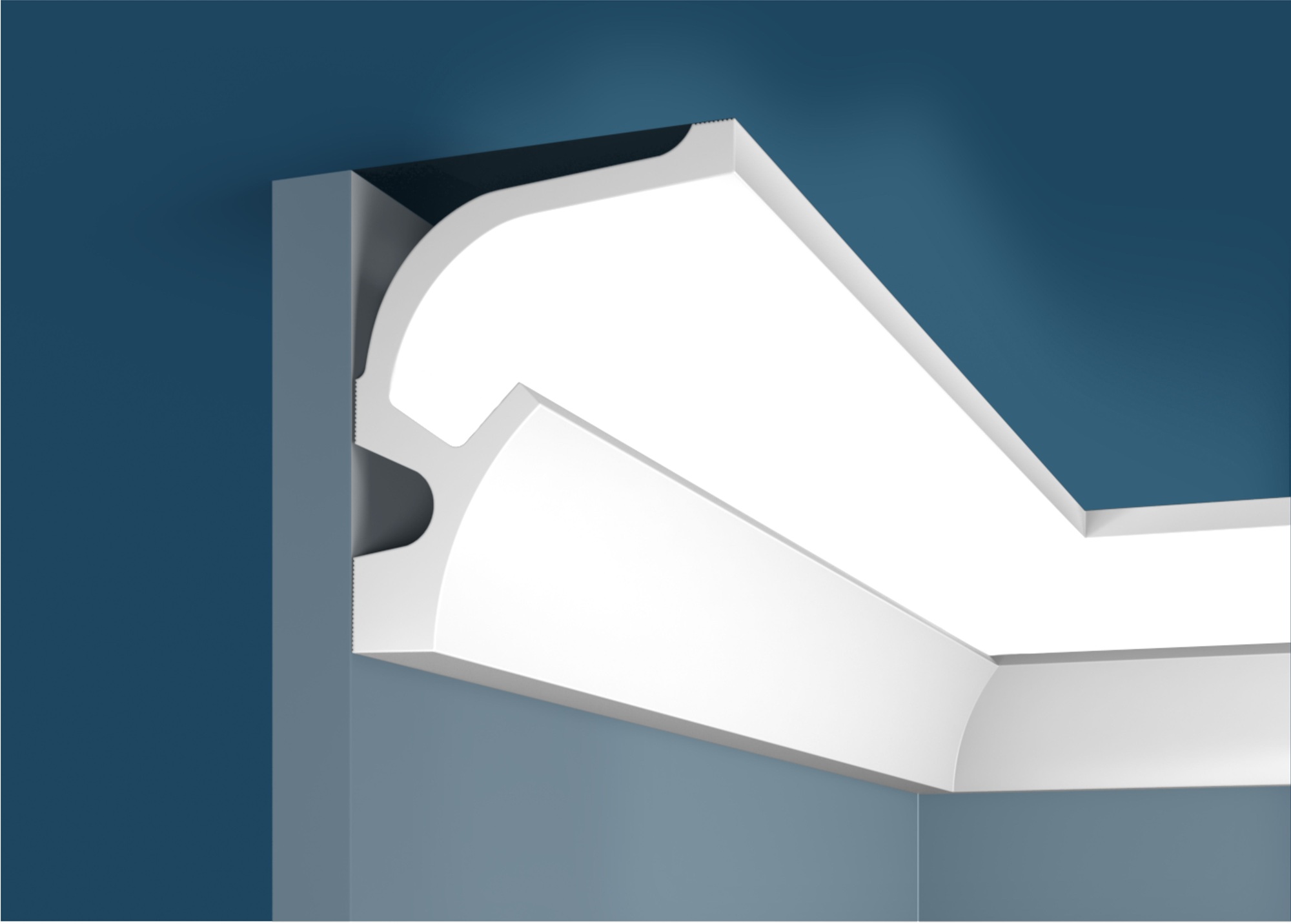 Потолочный плинтус под покраску Cosca Decor KX025 с подсветкой 2000×89×109