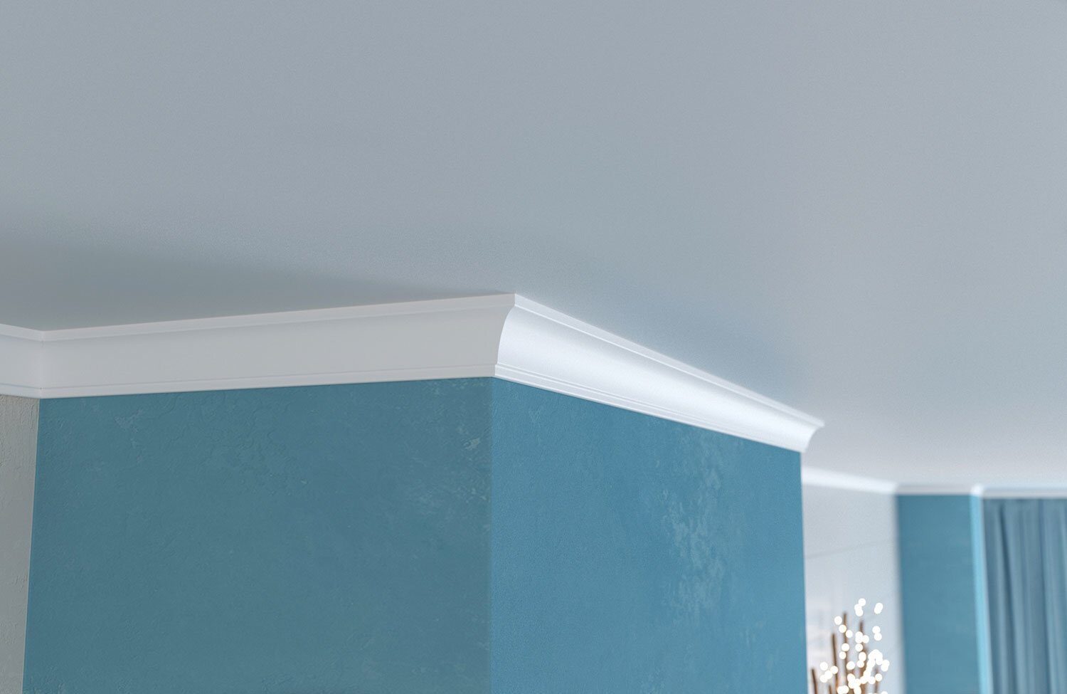 Потолочный плинтус под покраску Cosca Decor KX030 2000×20×30 фото в интерьере