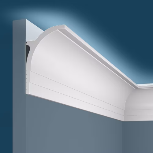 Потолочный плинтус под покраску Cosca Decor KX045 с подсветкой 2000×55×85