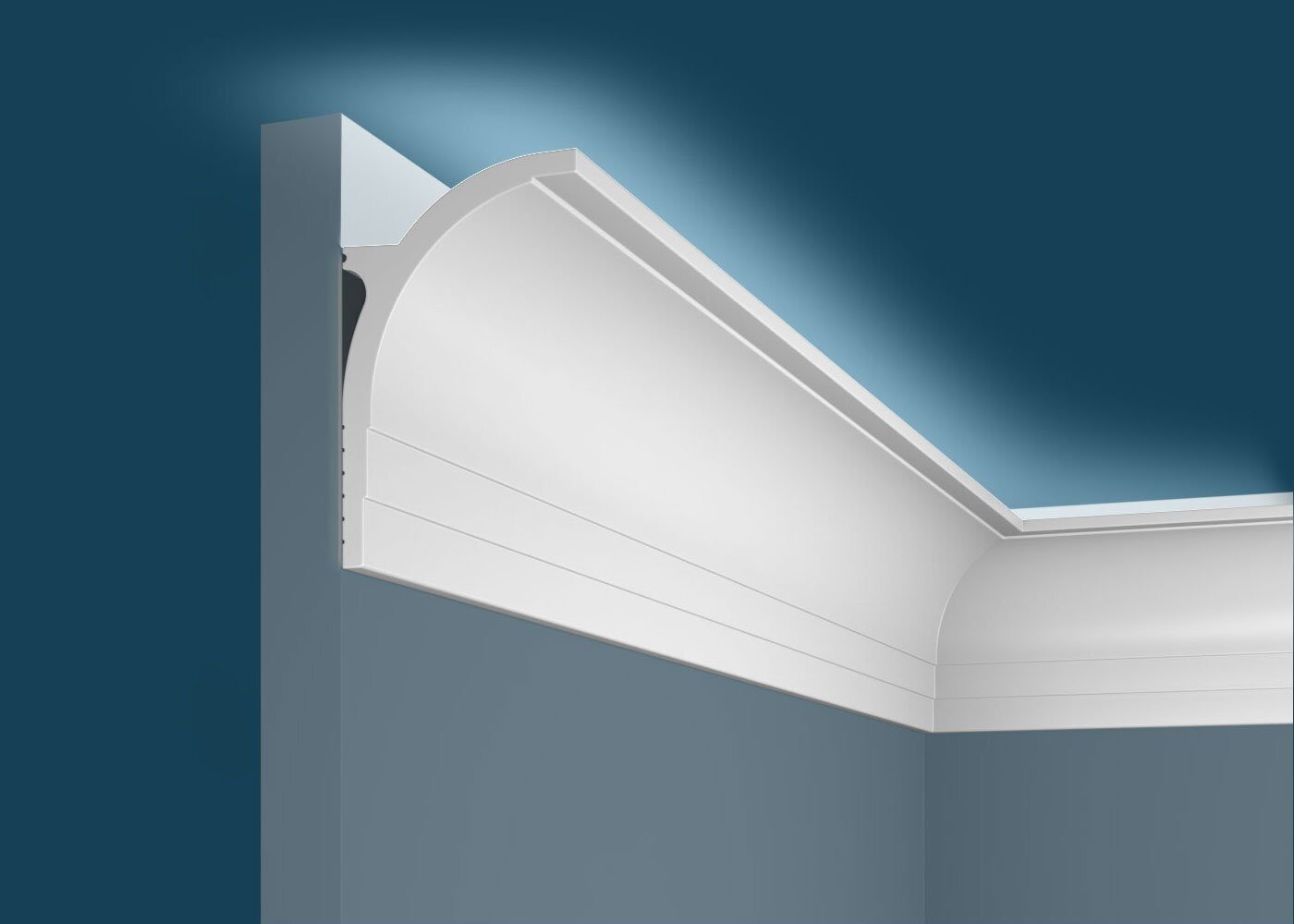 Потолочный плинтус под покраску Cosca Decor KX045 с подсветкой 2000×55×85