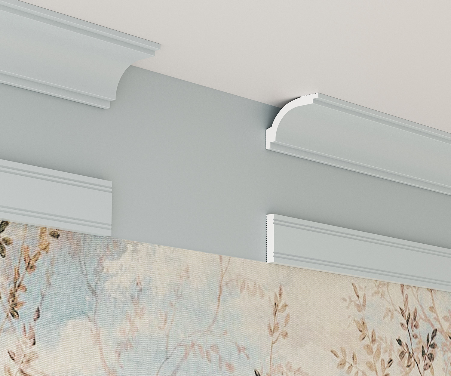 Потолочный плинтус под покраску Cosca Decor KX048 2000×50×70 фото в интерьере