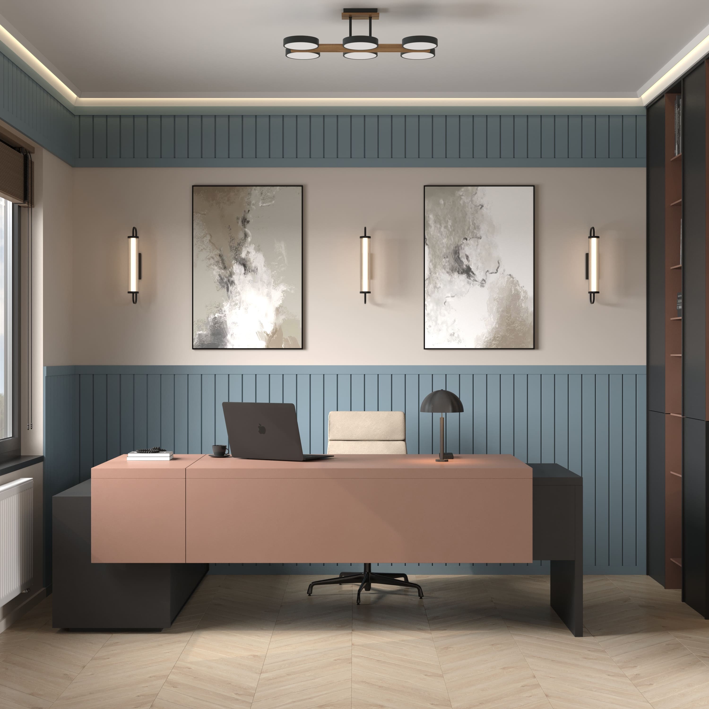 Потолочный плинтус под покраску Cosca Decor KX052 с подсветкой 2000×65×72 фото в интерьере