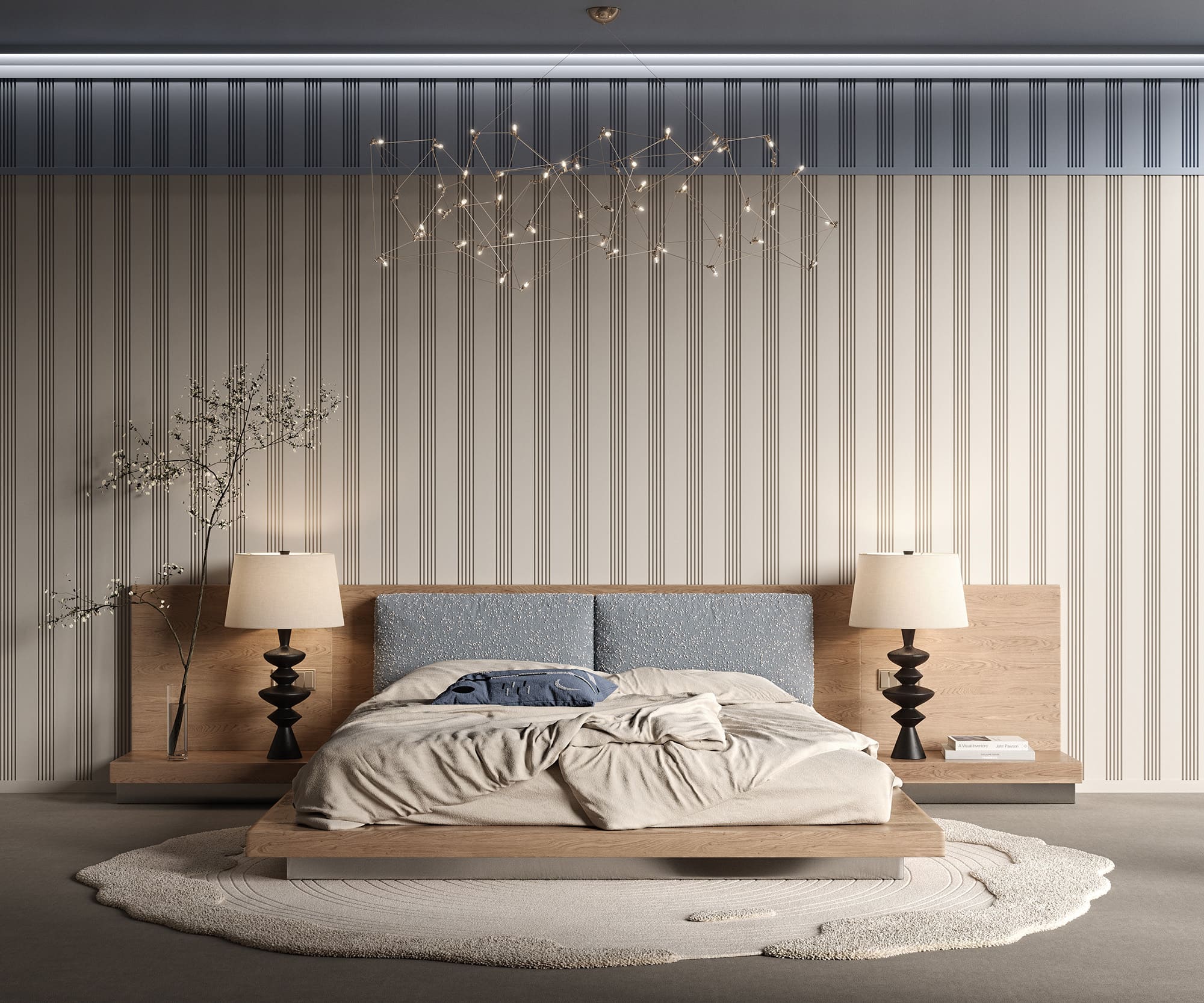 Потолочный плинтус под покраску Cosca Decor KX052 с подсветкой 2000×65×72 фото в интерьере