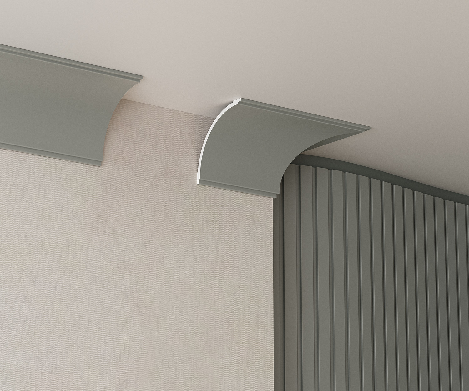 Потолочный плинтус под покраску Cosca Decor KX070 2000×150×150 фото в интерьере