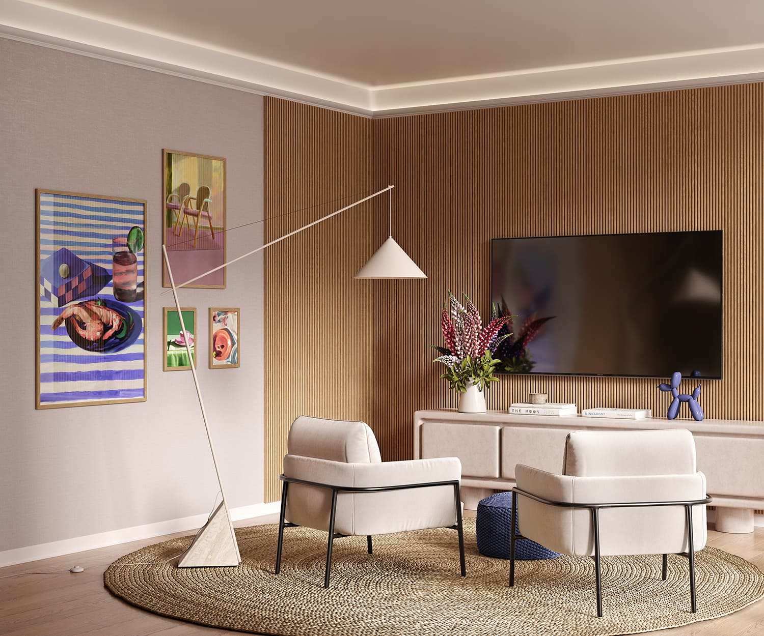 Потолочный плинтус под покраску Cosca Decor KX071 с подсветкой 2000×35×60 фото в интерьере