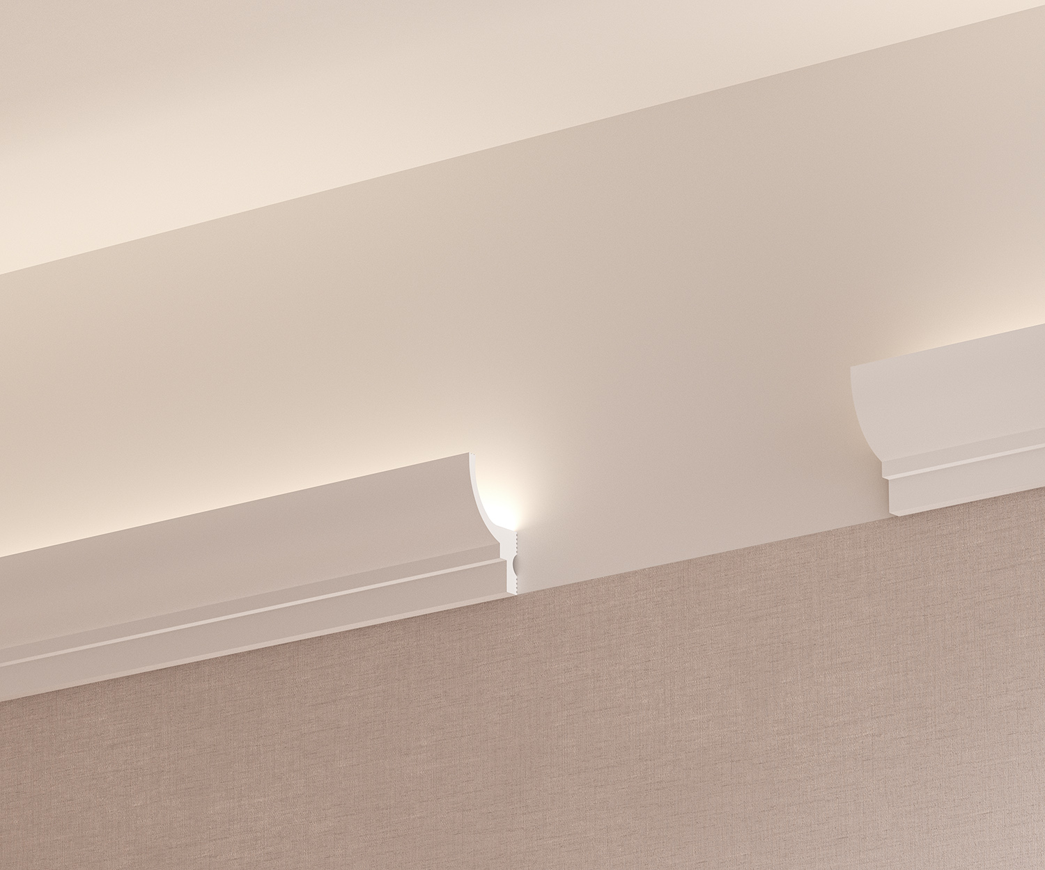 Потолочный плинтус под покраску Cosca Decor KX071 с подсветкой 2000×35×60 фото в интерьере