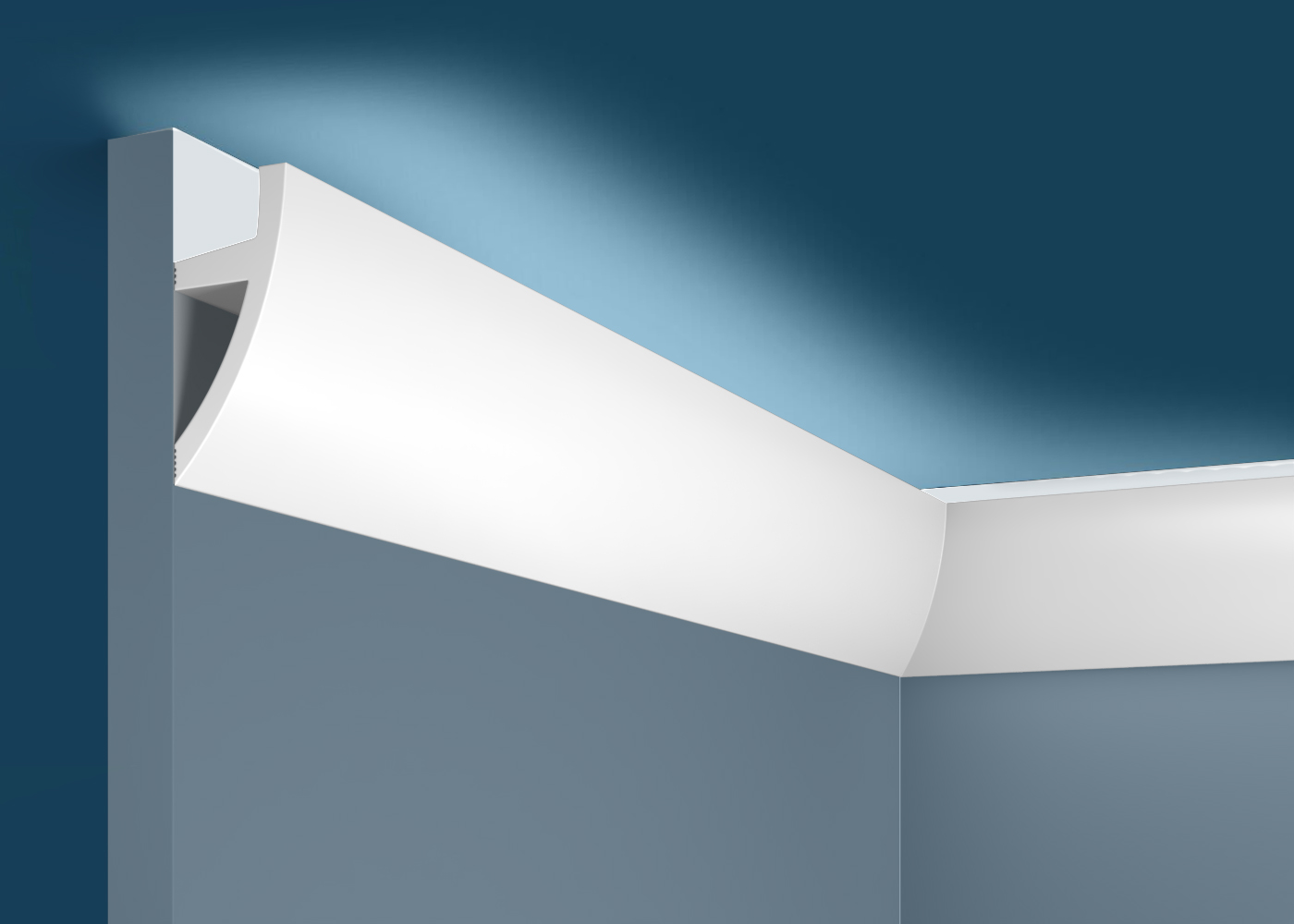 Потолочный плинтус под покраску Cosca Decor KX072 с подсветкой 2000×33×75