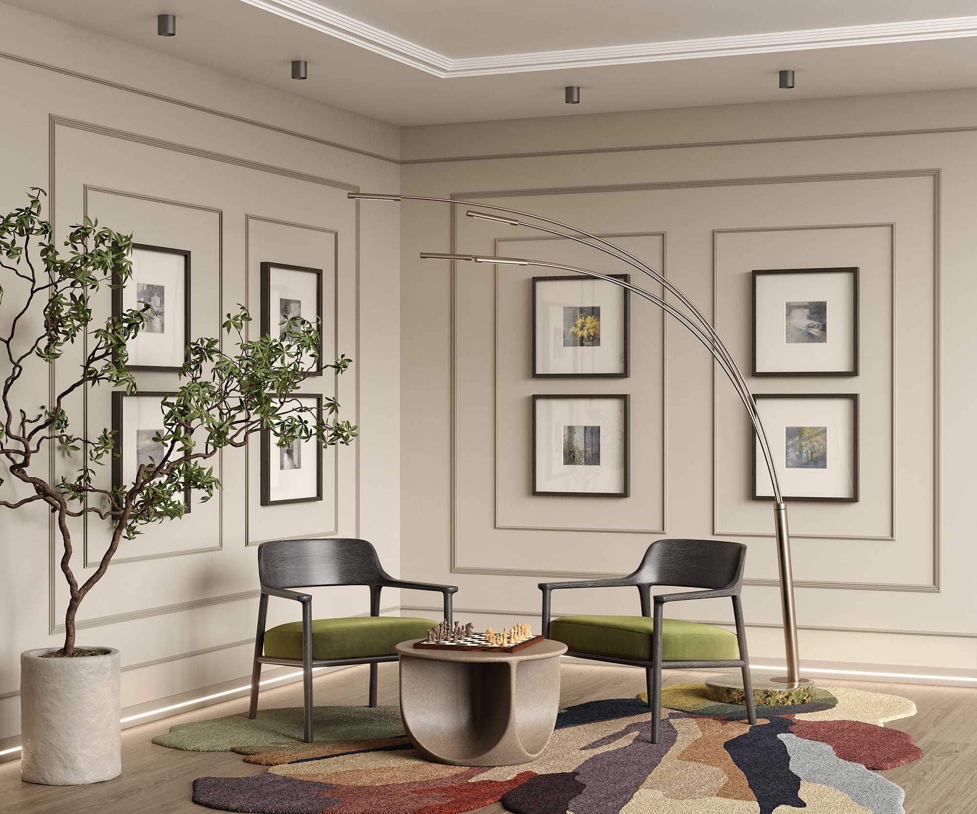 Потолочный плинтус под покраску Cosca Decor KX081 2000×100×60 фото в интерьере