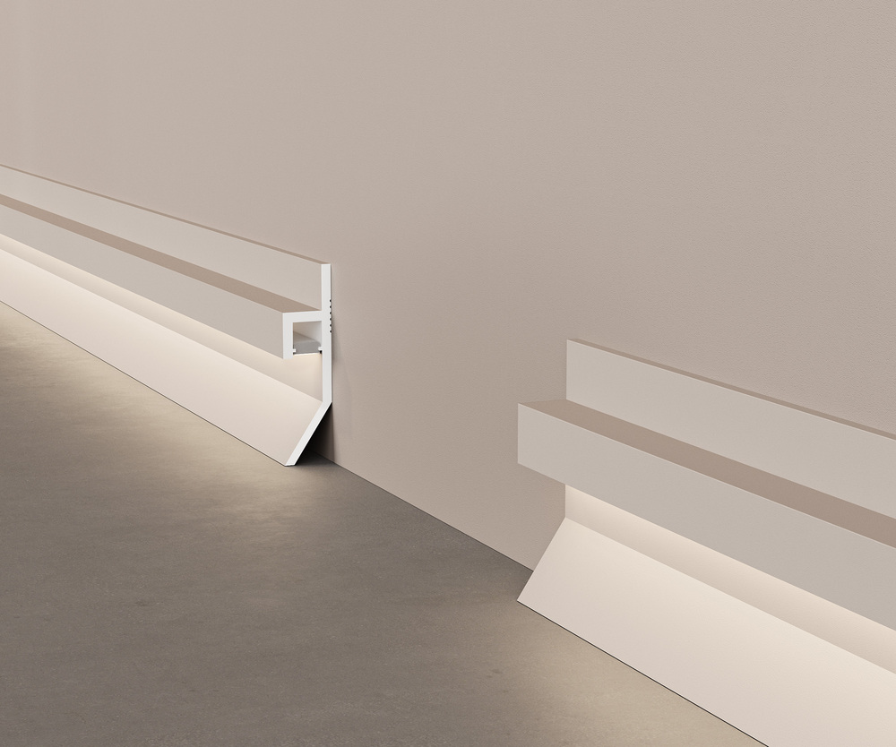 Плинтус под покраску теневой с подсветкой Cosca Decor Экополимер PL004 2000×65×16 фото в интерьере