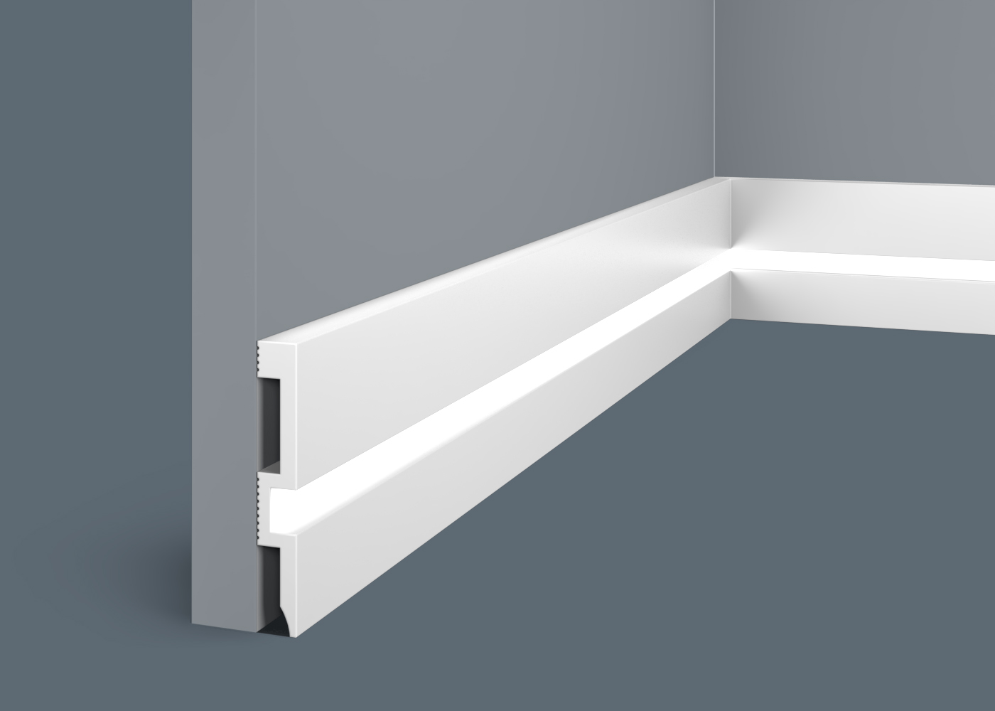 Плинтус под покраску с подсветкой Cosca Decor Экополимер PX059 2000×80×12 Плинтус под покраску с подсветкой Cosca Decor Экополимер PX059 2000×80×12