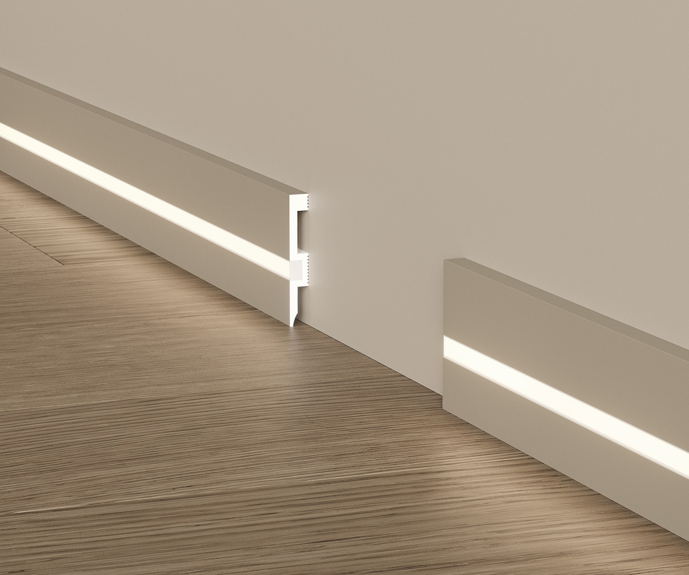 Плинтус под покраску с подсветкой Cosca Decor Экополимер PX059 2000×80×12 фото в интерьере