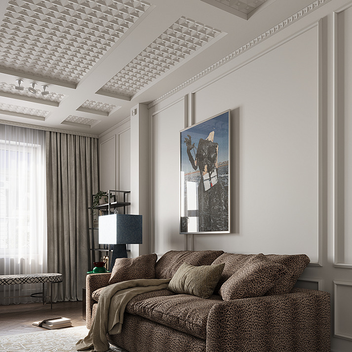 Стеновая панель под покраску Европласт 1.59.817 500×500×20 фото в интерьере