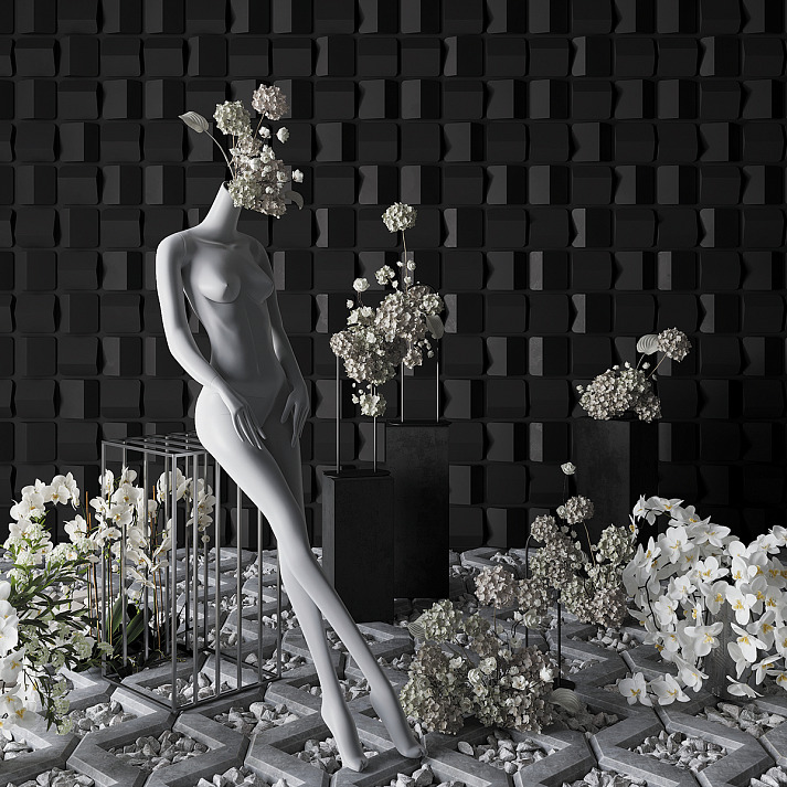 Стеновая панель 3D под покраску Европласт Клавиши 1.59.823 600×600×44 фото в интерьере