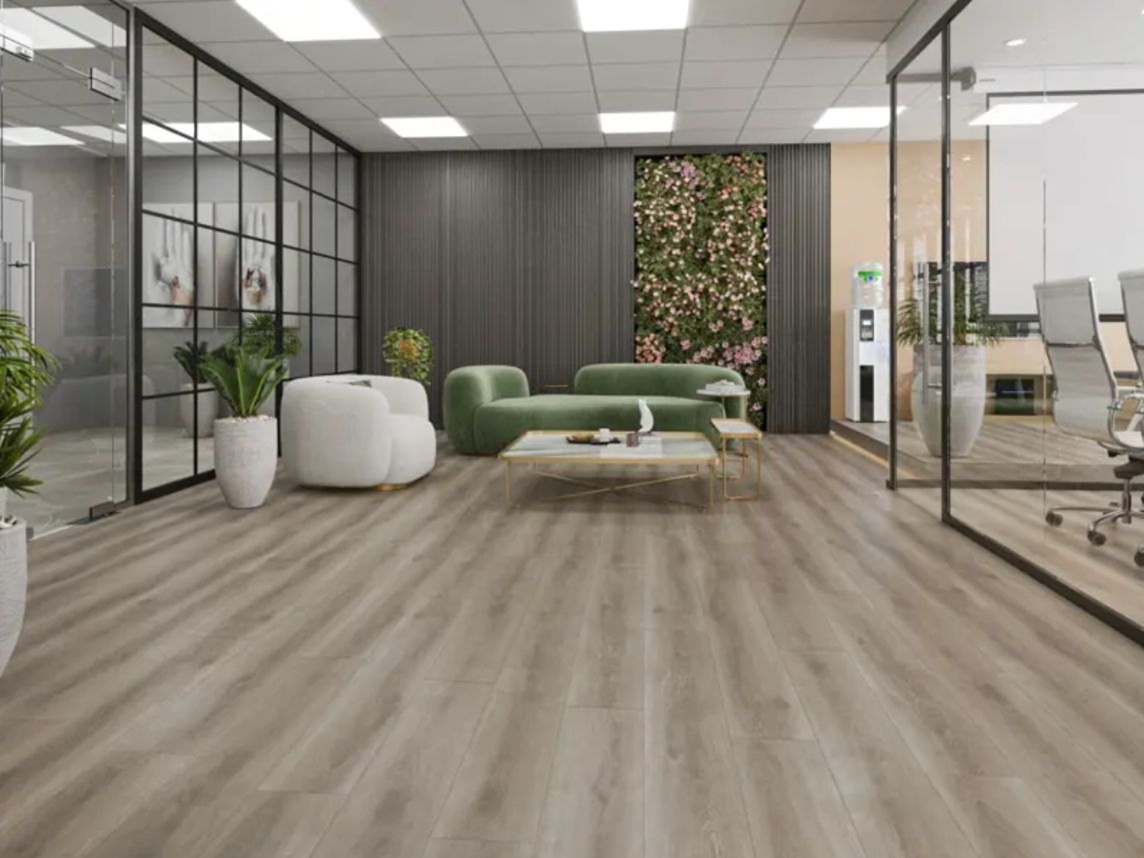 Кварцвиниловый SPC ламинат Norland NeoWood Templet 2001-6 1220×196×8 фото в интерьере