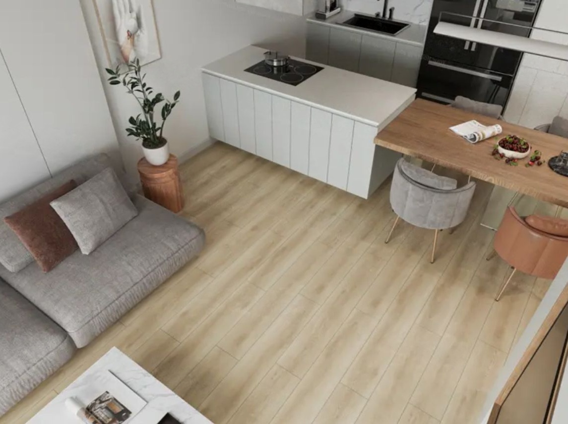 Кварцвиниловый SPC ламинат Norland NeoWood Logen 2001-11 1220×196×8 фото в интерьере