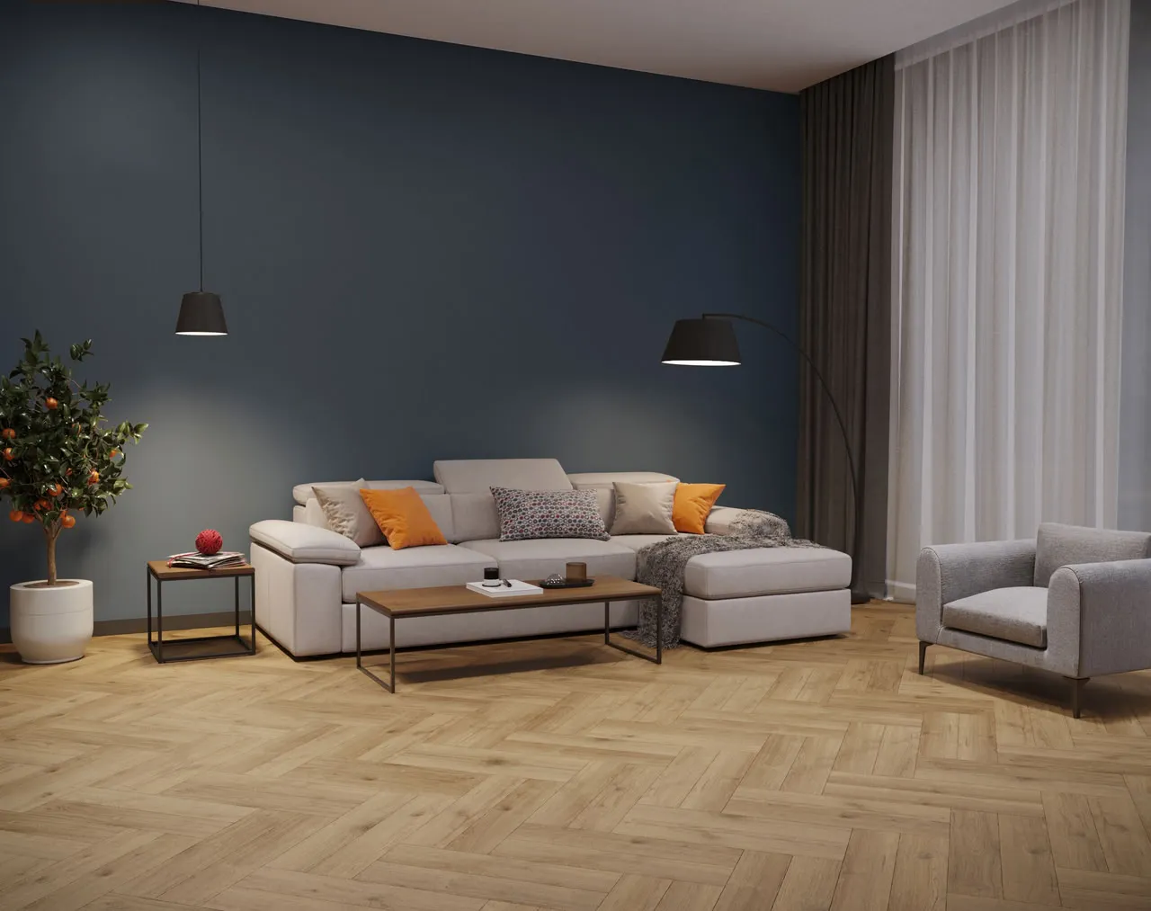 Ламинат My Step Herringbone Manor+ Дуб Сурин венгерская елка MS3510 643×131×10 фото в интерьере