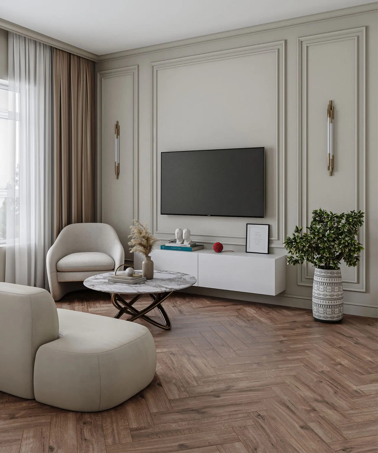 Ламинат My Step Herringbone Manor+ Дуб Сальта венгерская елка MS3910 643×131×10 фото в интерьере