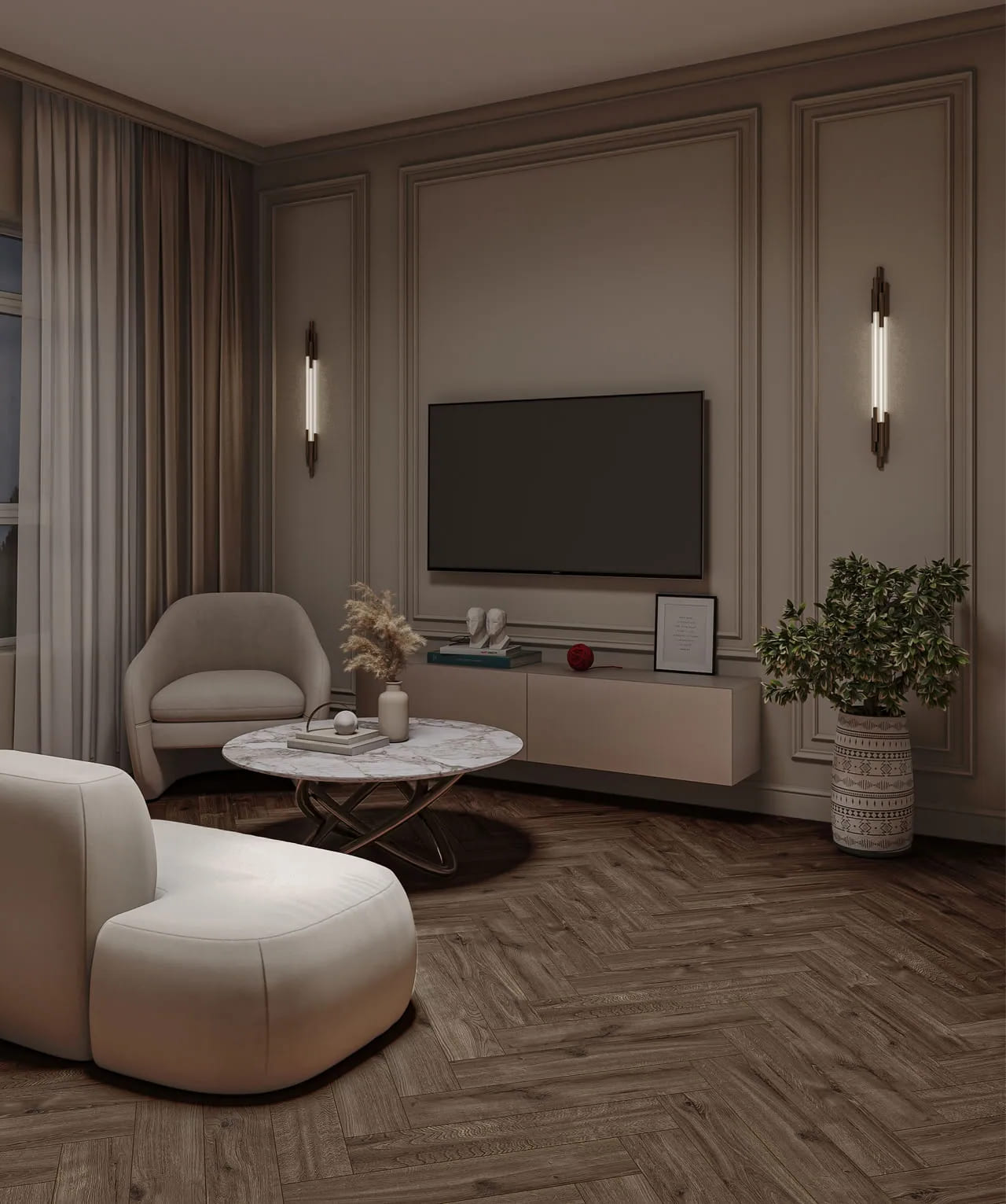 Ламинат My Step Herringbone Manor+ Дуб Сальта венгерская елка MS3910 643×131×10 фото в интерьере