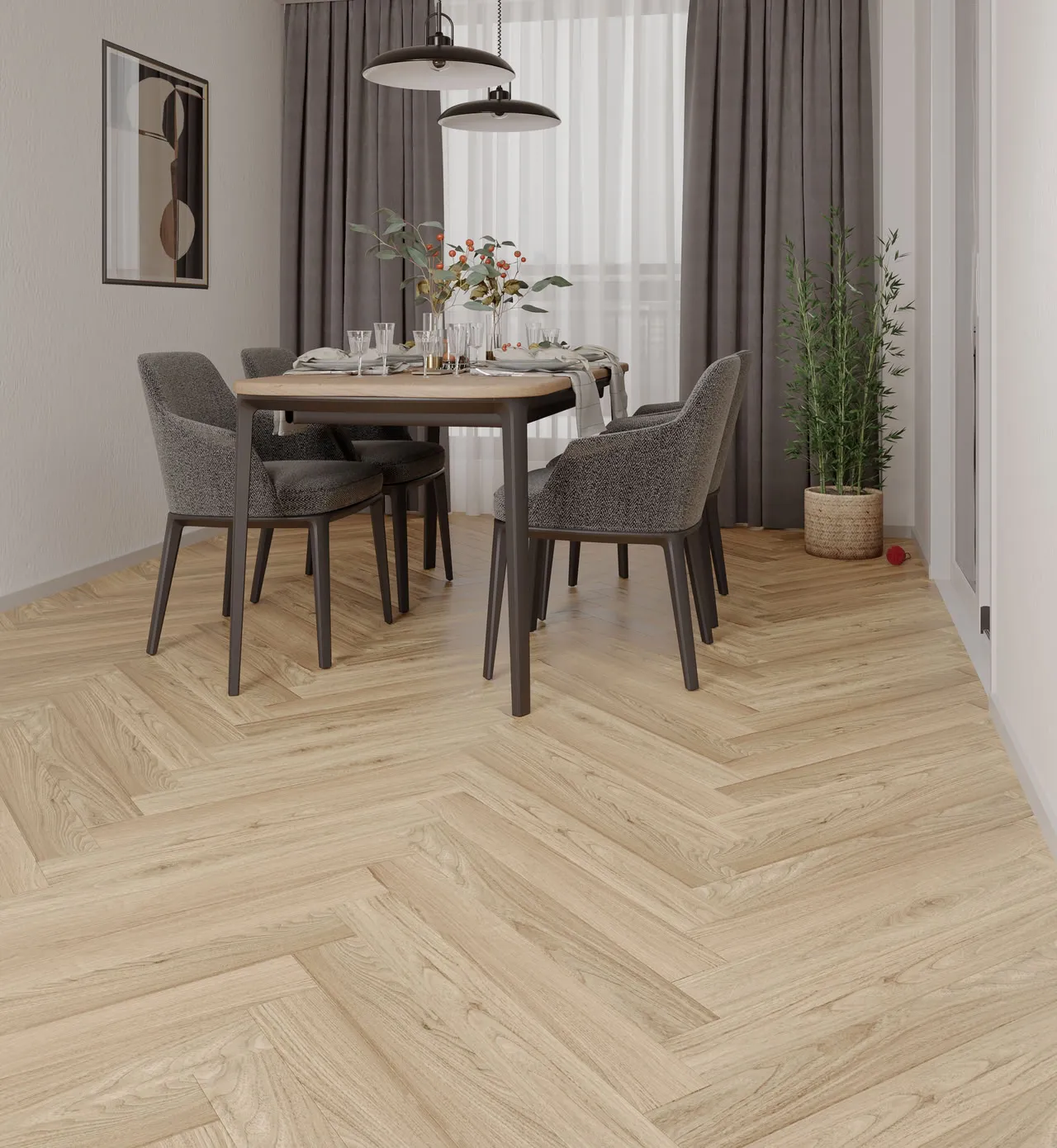 Ламинат My Step Herringbone Monte Oak MS3912 венгерская елка 750×101×12 фото в интерьере