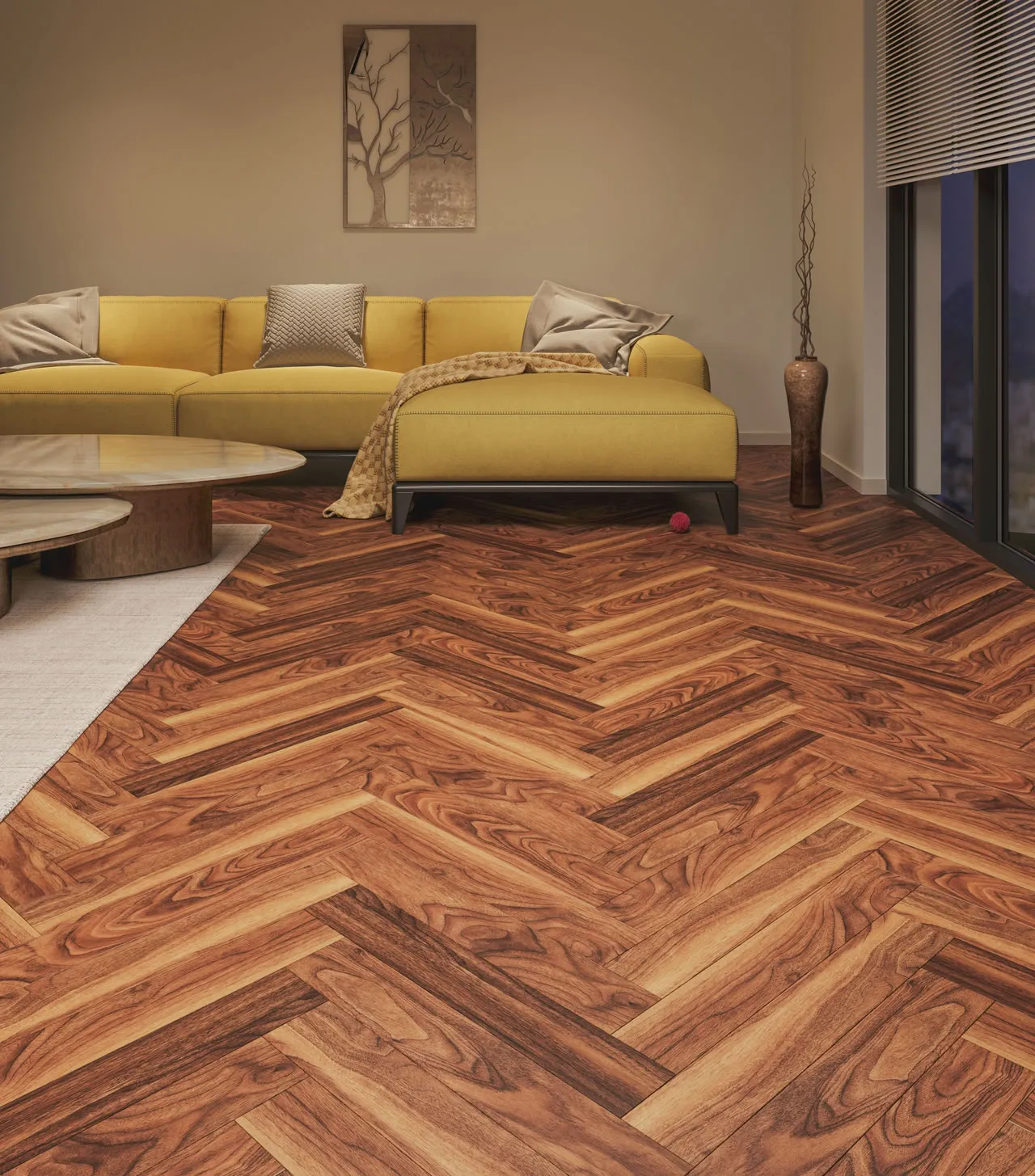 Ламинат My Step Herringbone Szelid MS3512 венгерская елка 600×100×12 фото в интерьере