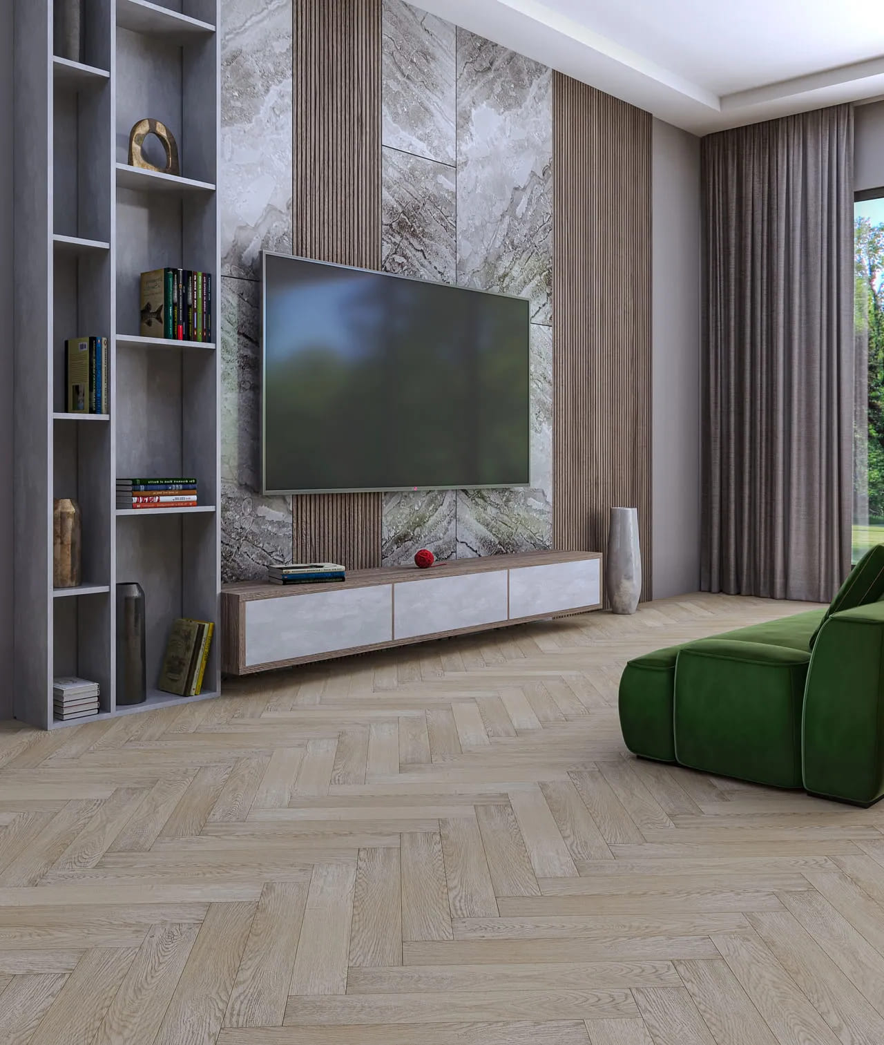 Ламинат My Step Herringbone Rouen Oak MS4312 венгерская елка 600×100×12 фото в интерьере