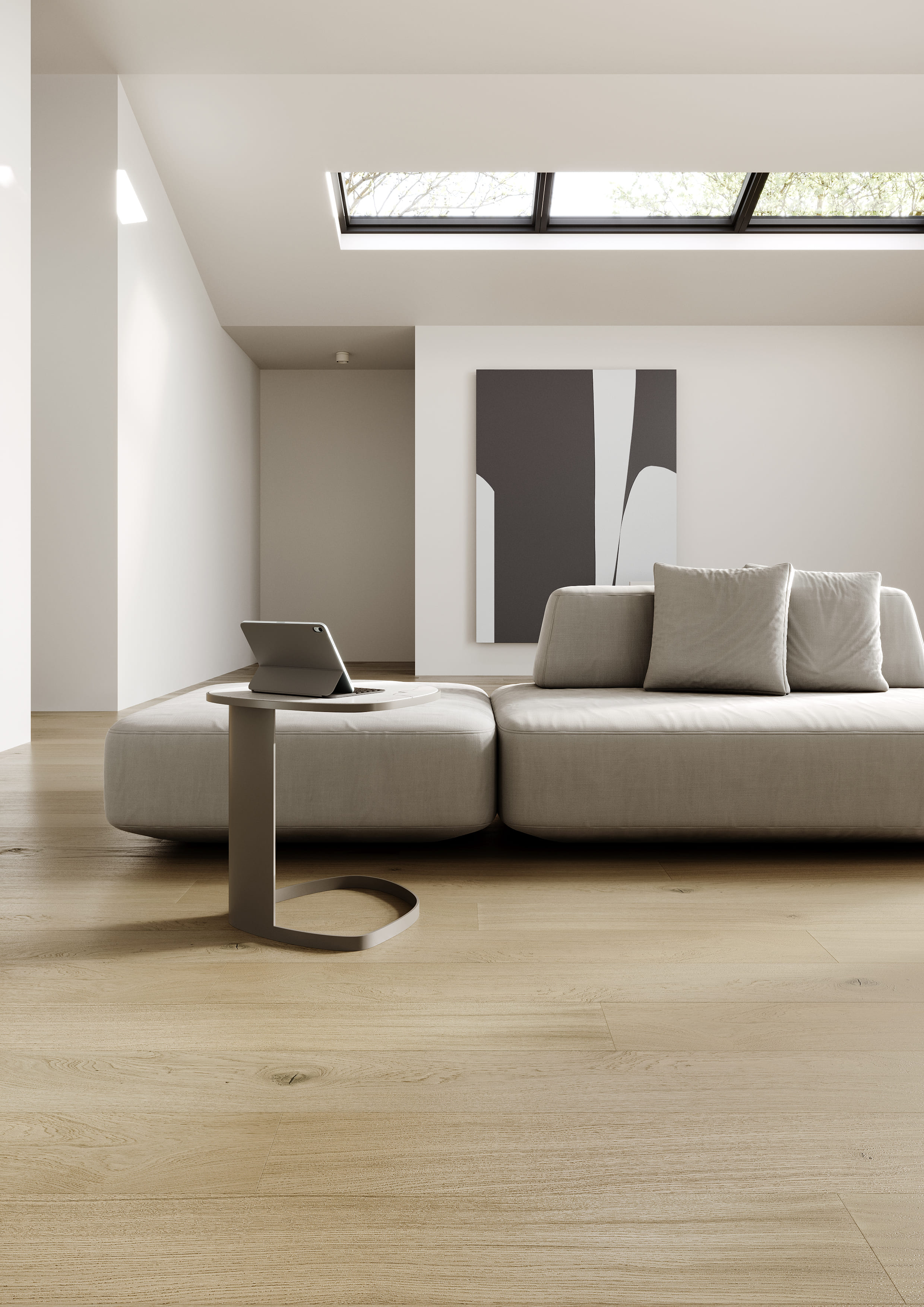 Композитная паркетная доска Quartz Parquet Престиж Дуб Бисквитный 1258-07 ABCD 700-1900×190×7 фото в интерьере