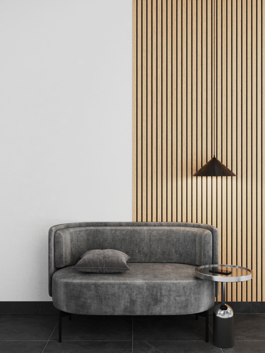 МДФ стеновая панель акустическая Ликорн Дуб Светлый черный войлок 2800×300×9