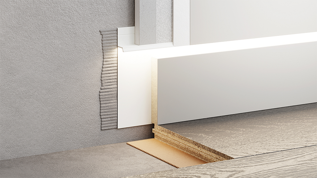 Плинтус алюминиевый скрытый с подсветкой Modern Decor RAL 9003 Белый 87-88-96 2500×104,6×13,8