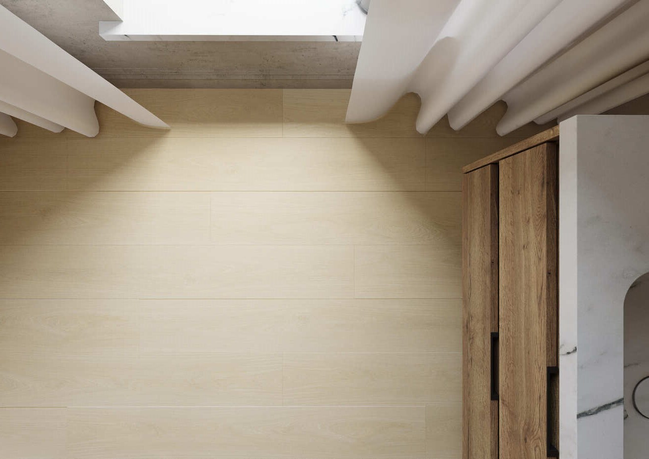 Кварцвиниловый SPC ламинат AlixFloor Natural Line Дуб Натуральный Светлый ALX1562-8 1220×183×5 фото в интерьере