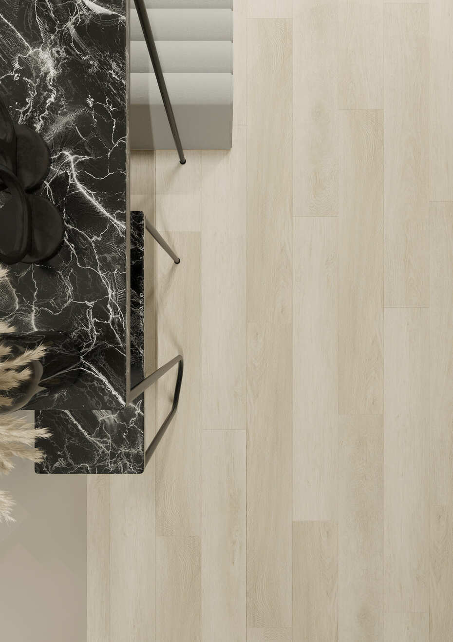 Кварцвиниловый SPC ламинат AlixFloor Natural Line Дуб Песочный Светлый ALX1568-7 1220×183×5 фото в интерьере