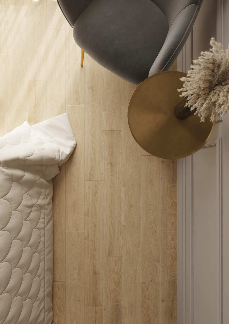 Кварцвиниловый SPC ламинат AlixFloor Natural Line Дуб Бежевый Светлый ALX1550-3 1220×183×5 фото в интерьере