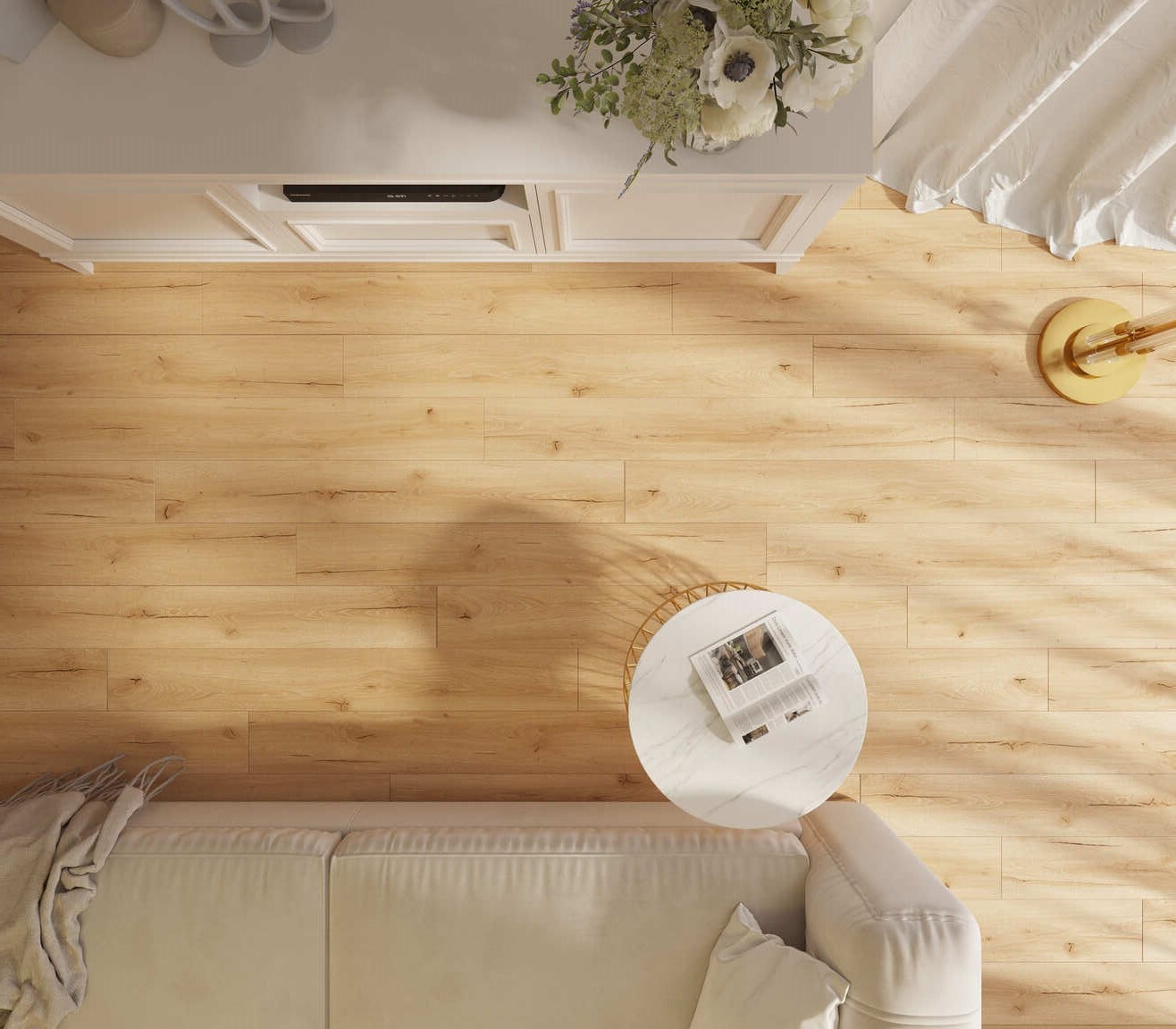 Кварцвиниловый SPC ламинат AlixFloor Natural Line Дуб Кремовый Рустикальный ALX1036-19А 1220×183×5 фото в интерьере