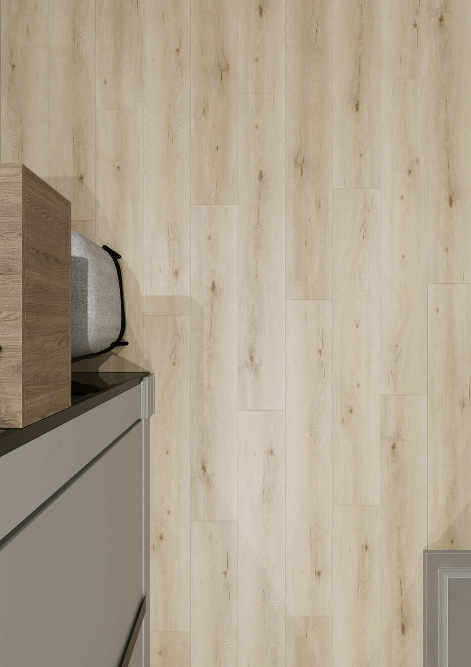 Кварцвиниловый SPC ламинат AlixFloor Natural Line Дуб Скандинавский Светлый ALX3028-7 1220×183×5 фото в интерьере