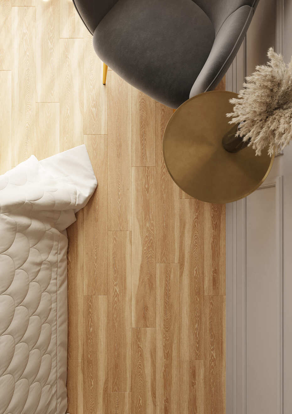 Кварцвиниловый SPC ламинат AlixFloor Natural Line Дуб Медовый Светлый ALX1070-4 1220×183×5 фото в интерьере