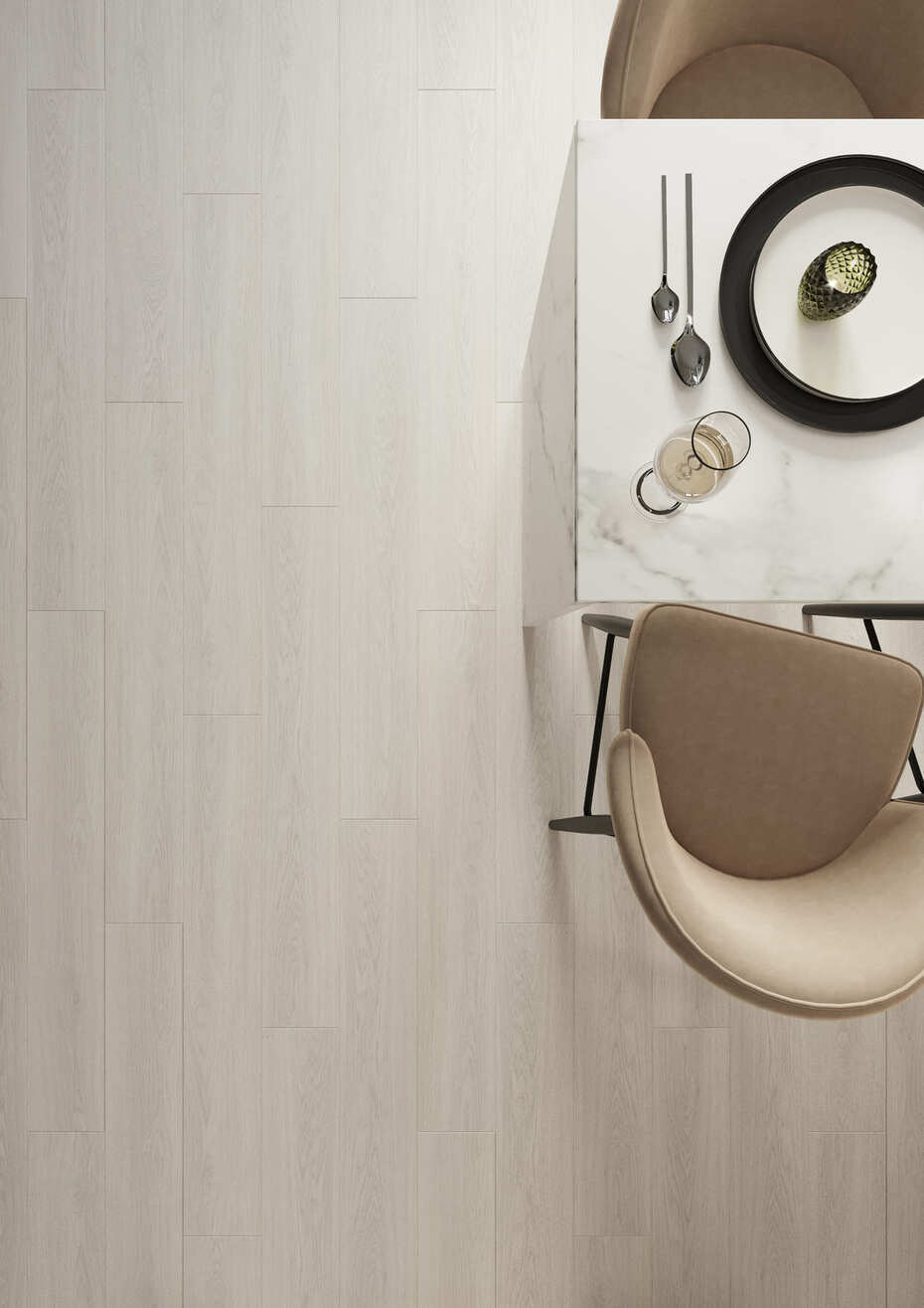 Кварцвиниловый SPC ламинат AlixFloor City Line Дуб Светло-серый ALX1560-4 1220×183×5 фото в интерьере