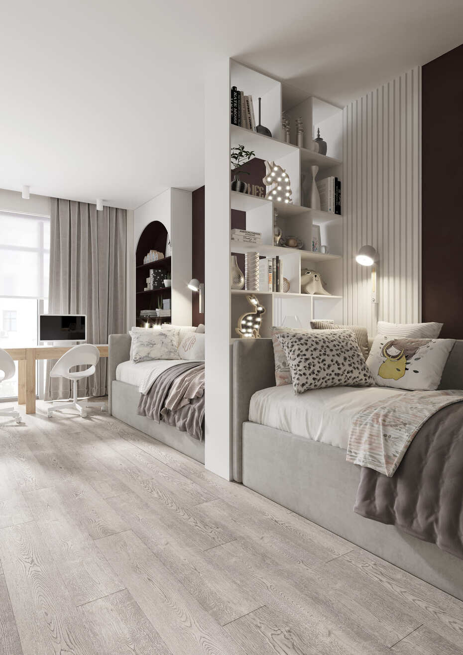 Кварцвиниловый SPC ламинат AlixFloor City Line Дуб Йоркширский Серый ALX1570-3 1220×183×5 фото в интерьере