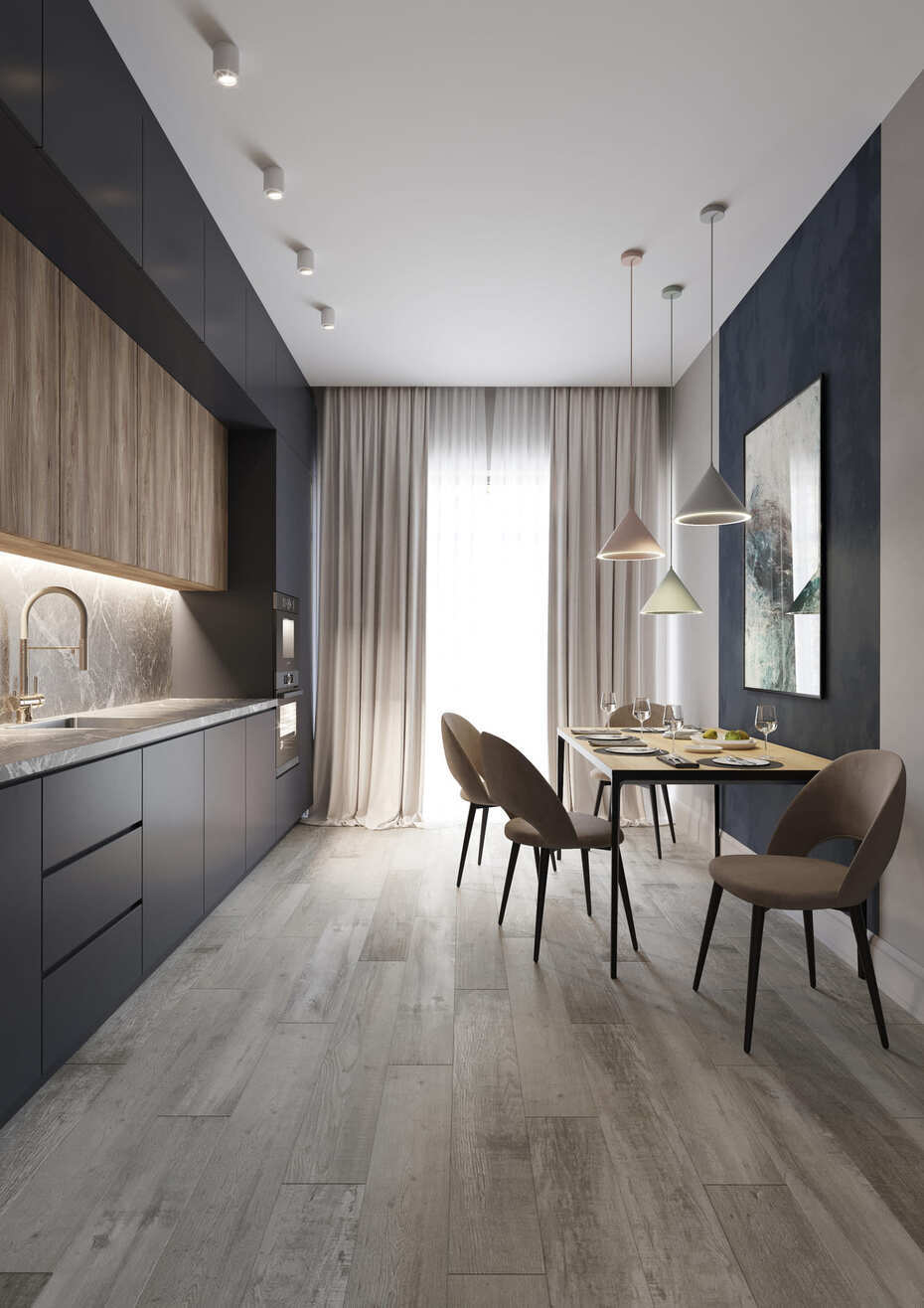 Кварцвиниловый SPC ламинат AlixFloor City Line Дуб Кенийский Светло-Коричневый АLX1065-8 1220×183×5 фото в интерьере