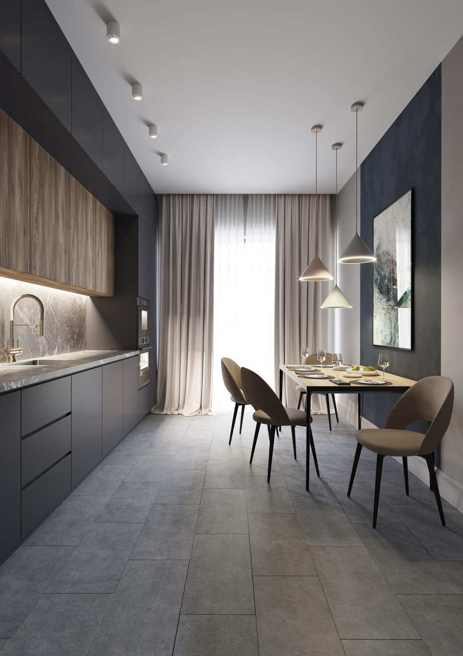 Кварцвиниловый SPC ламинат AlixFloor Stone Line Камень Темно-серый ALX6011-2 610×305×4 фото в интерьере