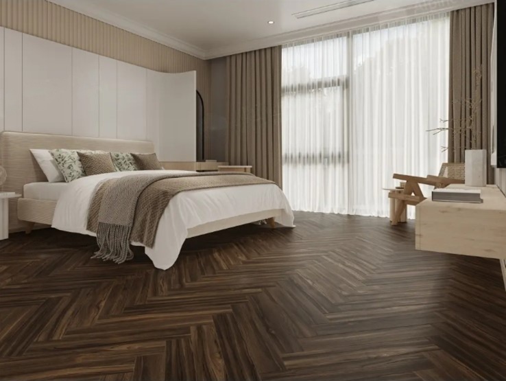 Ламинат Alpine Floor Herringbone 12 Орех Сицилия LF105-13 венгерская елка 600×100×12 фото в интерьере