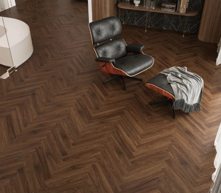 Ламинат Alpine Floor Herringbone 10 Орех Трентино LF107-12 венгерская елка 600×100×10 фото в интерьере